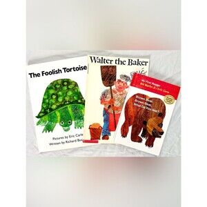 Eric Carle Children’s Book Lot of 3 Brown Bear Foolish Tortoise Walter the Baker